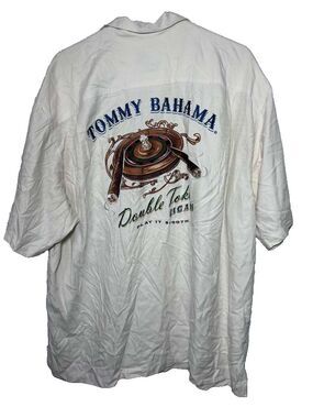 Tommy Bahama Silk Button Down Shirt Men's XLX/TGT Cream Casino Cigar Embroidered